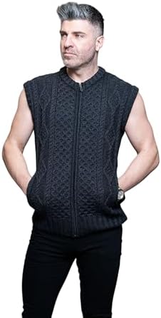 Original Aran Company Men's Lightweight Cardigan Vest, Sleeveless